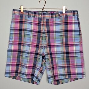 ✨3/$15 Peter Millar pink blue plaid striped shorts 38